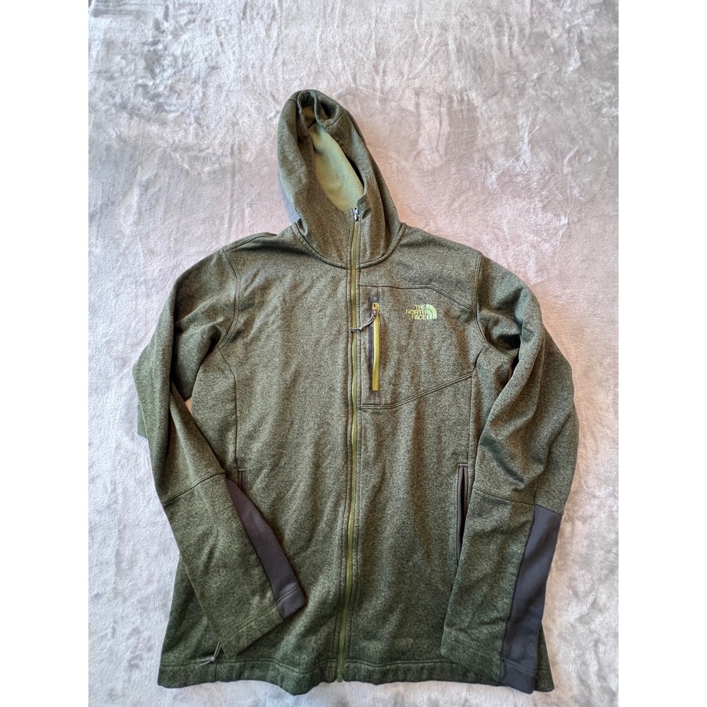 The North Face Fleece Hoodie Mens Medium Green Full Zip Heathered Jacket